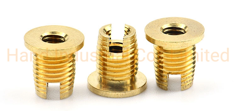 Custom Golden CNC M4 M5 M6 Flange Head Slotted Buttom Self Tapping External Brass Thread Insert