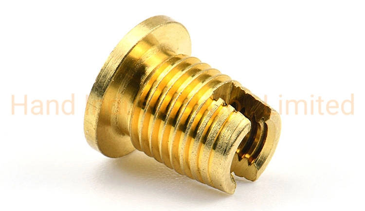 Custom Golden CNC M4 M5 M6 Flange Head Slotted Buttom Self Tapping External Brass Thread Insert