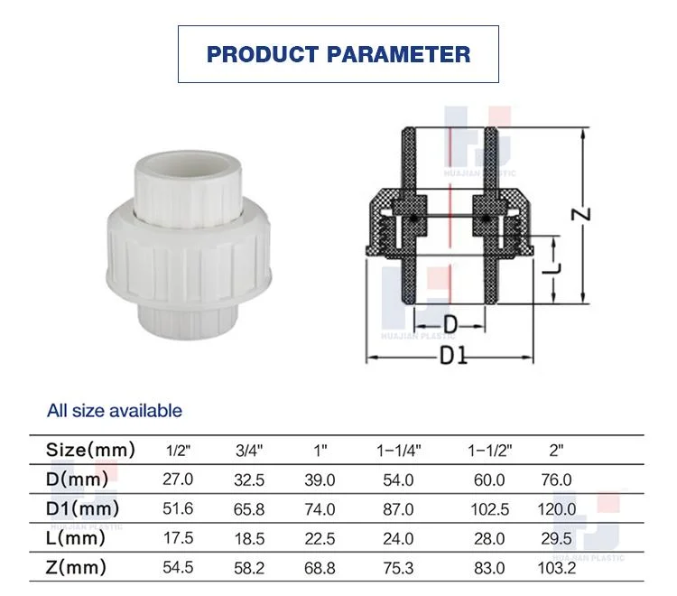 Hj Manufacture Sch40 UPVC Plastic Union Pipe Fitting